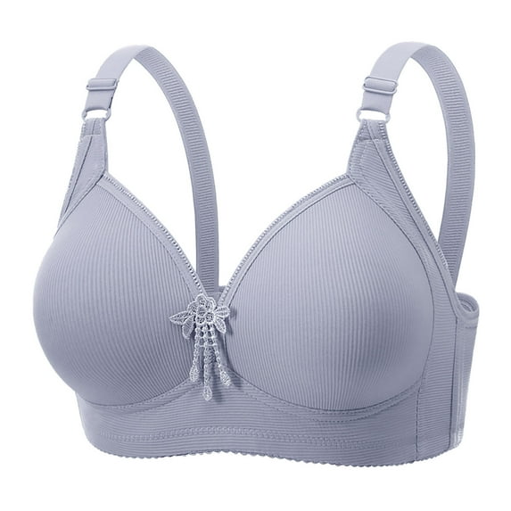 Wireless Bra for Women Floral Print Comfortable Breathable Bras Full Coverage Support Push Up Everyday Bra Plus Size (L(42/95C), Gray)