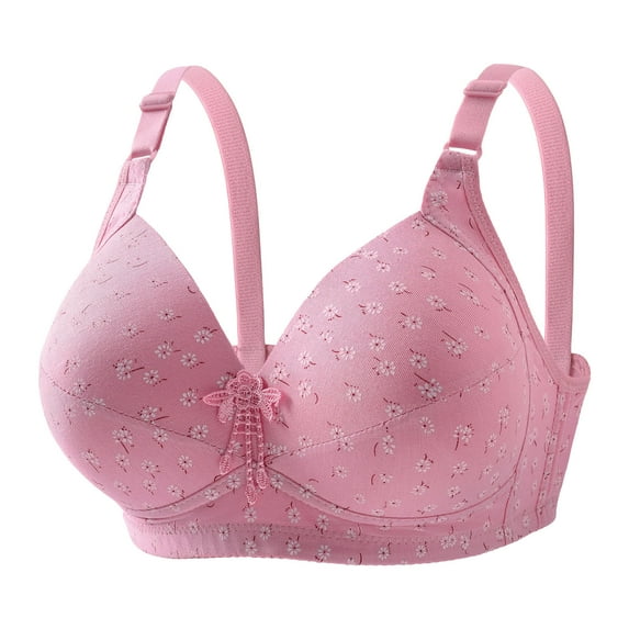 Wireless Bra for Women Floral Print Comfortable Breathable Bras Full Coverage Support Push Up Everyday Bra Plus Size (L, Pink)
