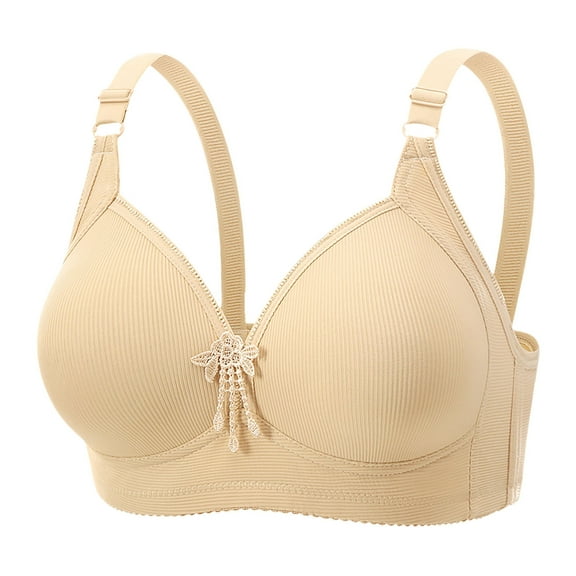 Wireless Bra for Women Floral Print Comfortable Breathable Bras Full Coverage Support Push Up Everyday Bra Plus Size (XL（44/100）, Beige)