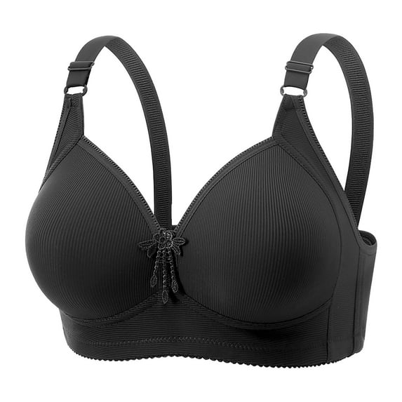 Wireless Bra for Women Floral Print Comfortable Breathable Bras Full Coverage Support Push Up Everyday Bra Plus Size (XL(44/100), Black)