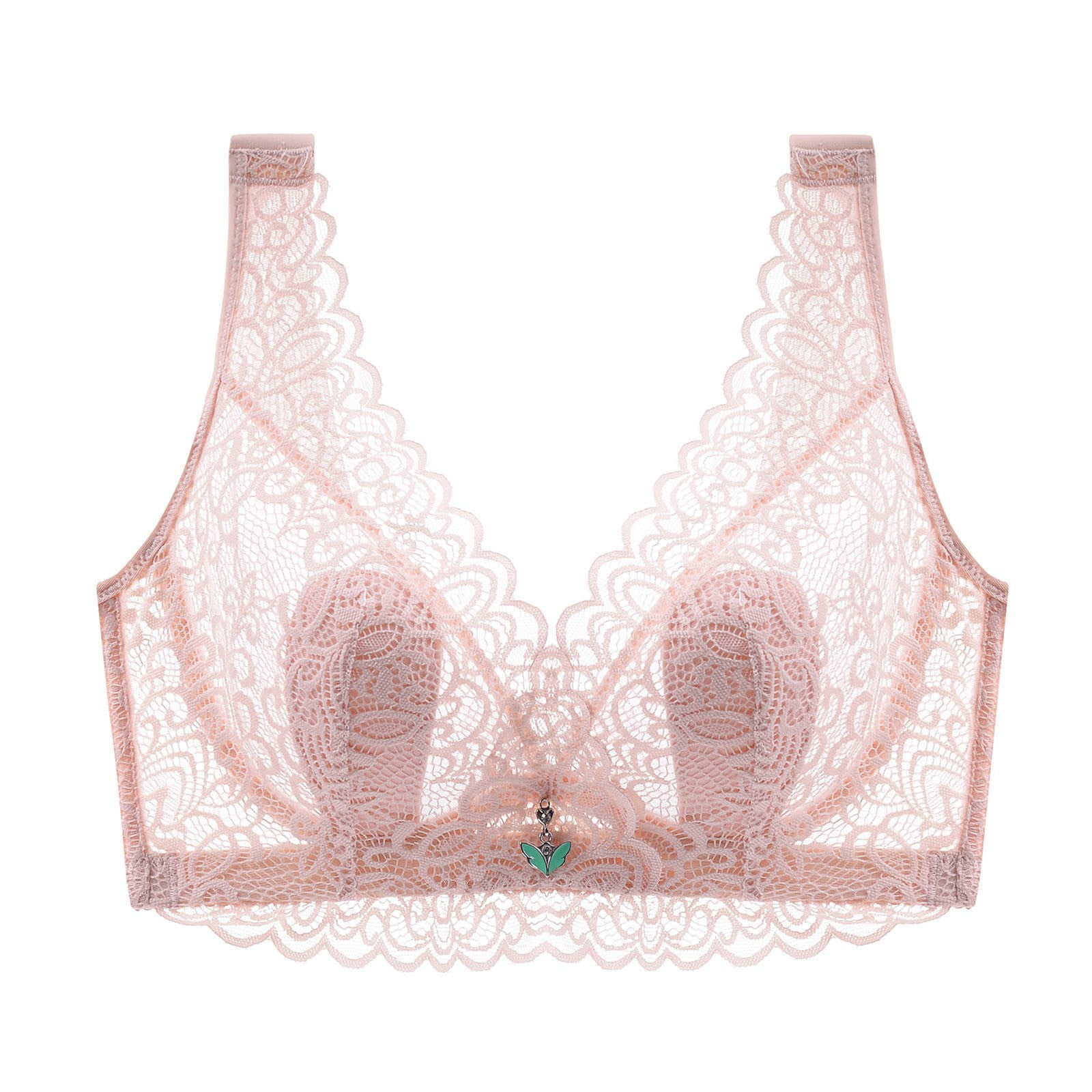 Wireless Bra for Women Full Coverage Push-Up Bralettes Lace Pink 40C 