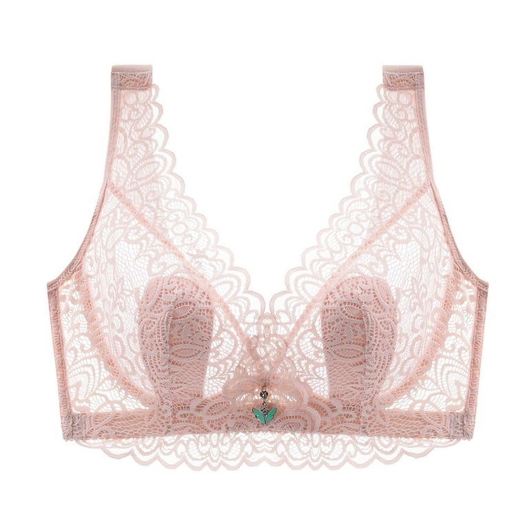 Wireless Bra for Women Full Coverage Push-Up Bralettes Lace Pink