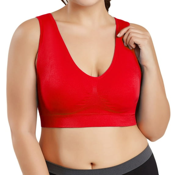 Wireless Bra for Women Full Coverage Push-Up Seamless Bra Solid Print Red Xxxxl