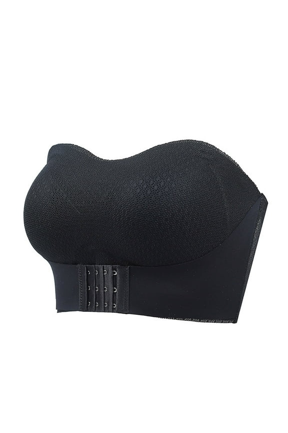 Wireless Bra with Support Womens Strapless Bandeau Bra, Seamless Bralettes Tube Bras, Plus Size Stretchy Brassiere Black L