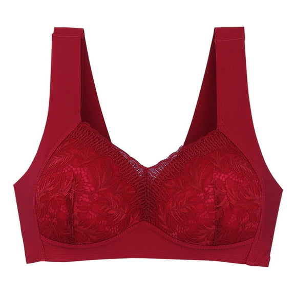 Wireless Bralette Women Plus Size Comfortable Breathable Bra Underwear No Underwire V-Neck Pullover Bra Feature Hook and Eye Closure Sport Bra Style Y-398 , Red L