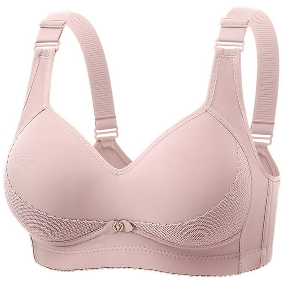 Wireless Bralettes for Women Full Coverage Solid Color Wide Shoulder Strap Underwear Anti Sagging Supportive Bras (40, Rose Gold)