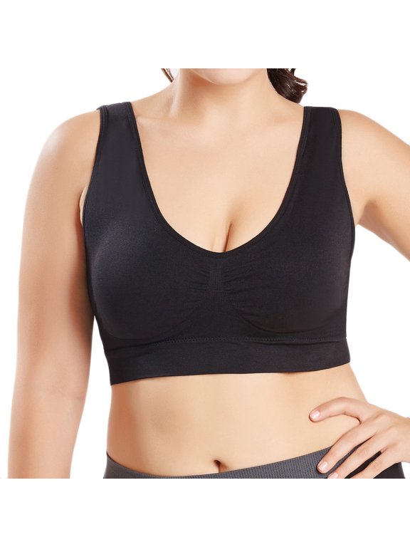 Wireless Bras New Women Solid Color Yoga Bras Plus Size Large Bra Sports Bra Full Bra Cup Tops Exercise Athletic Underwear Seamless Sport Bra Black