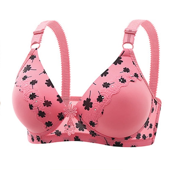 Wireless Bras Plus Size, Xunlbb Women's Non-steel Lace Stitching Comfortable And Breathable Gathered Adjustable Bra Underwear(Watermelon Red,38)