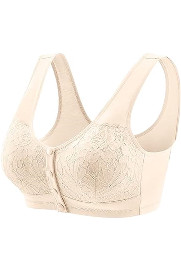 Wireless Bras With Support And Lift for Older Women Plus Size Full Coverage Bras Full Support Wide Band Front Closing Bras Wireless Seamless Everyday Bras With Sagging Breasts Full Figured