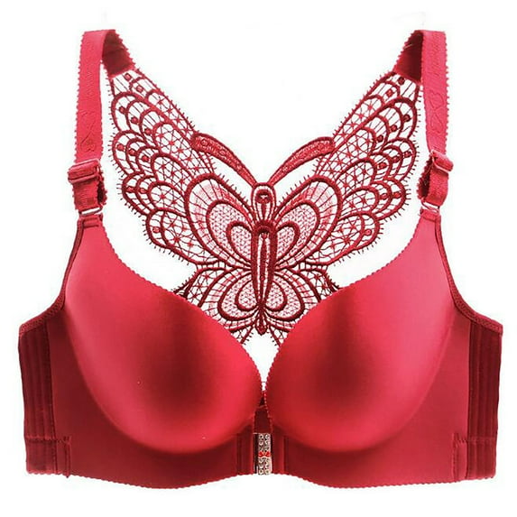 Wireless Bras Women Bra Wire-Free Underwear Front Closure Backless Bra V-Neck Back-Smoothing Bra Feature Hook and Eye Closure T-Shirt Bra Style Y-617 , Red-d