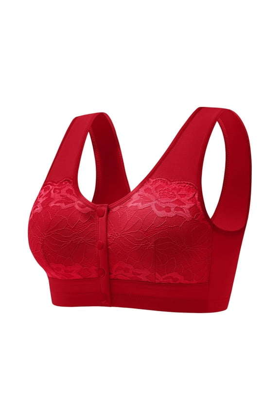 Wireless Bras for Women Easy Access Front Closure No Show Smooth Finish Lightweight No Show Design Modern Minimal Look Weekend Lounge Style Secure Hold without Bulk Summer Red L