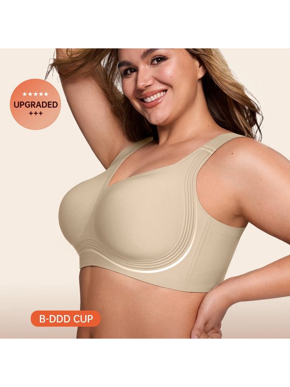 Wireless Bras for Women Plus Size, Full Coverage No Underwire Everyday Comfort Bra Seamless T-Shirt Bra for Older Women Anti-Sag Lift Support Breathable Adjustable Straps