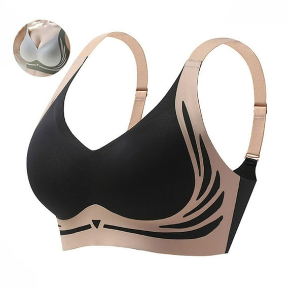 Wireless Bras Women Push Up Adjustable Seamless Bralettes Support Full Coverage Jelly Bra Plus Size Comfy Underwear Black Large