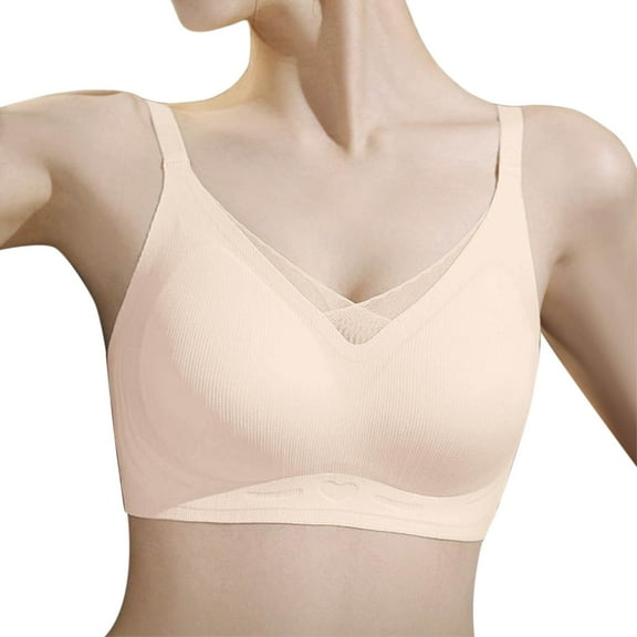 Wireless Bras For Women No Underwire Push Up V Mesh Bralette Everyday Full Coverage Bras Comfortable Seamless Bras For Women Sleep Casual Yoga Sports Bras Padded Soft Comfy Summer Tops Beige,XL
