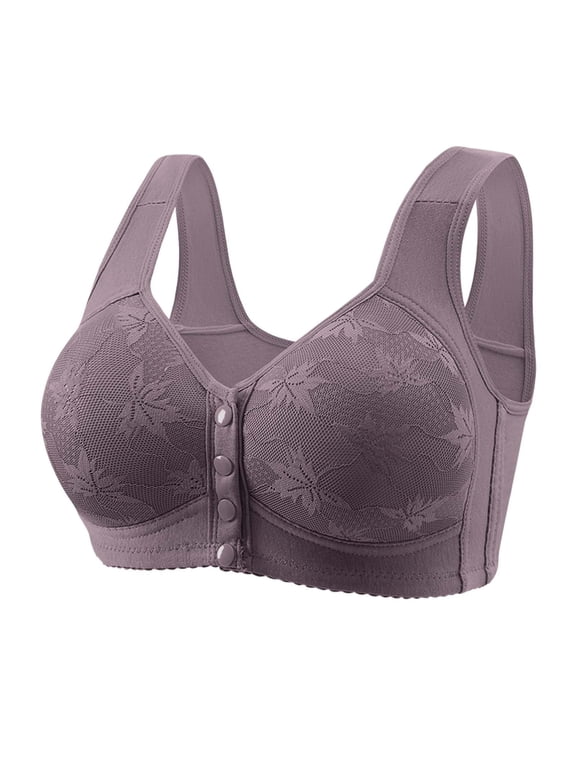 Wireless Bras for Women qinhaie Comfortable Front Closure Wireless Bra for Women, No Underwire Everyday Bra, Front Snap or Button Soft Breathable Purple Bra