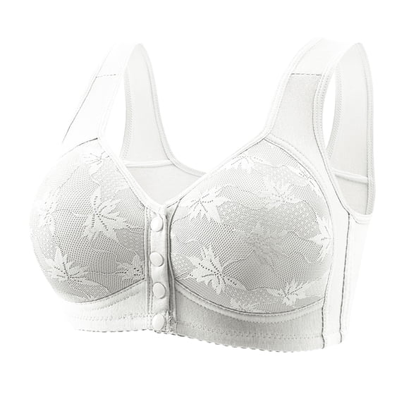 Wireless Bras for Women qinhaie Comfortable Front Closure Wireless Bra for Women, No Underwire Everyday Bra, Front Snap or Button Soft Breathable White Bra