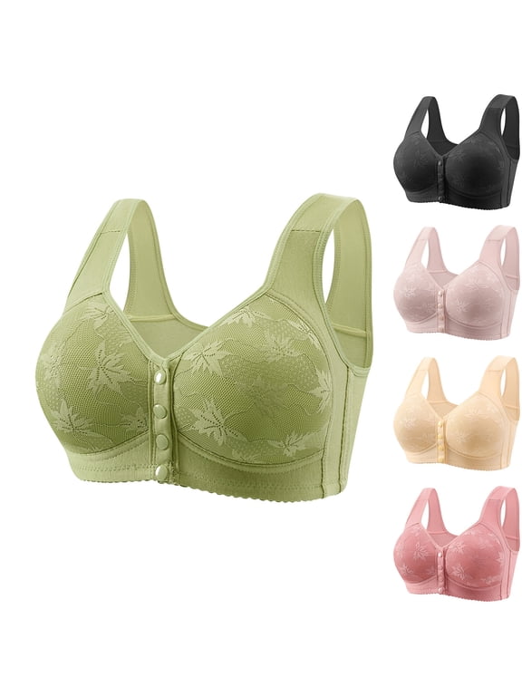 Wireless Bras for Older Womens Plus Size Bra Front Closure Comfortable Push up Daisy Bralettes Everyday Wear