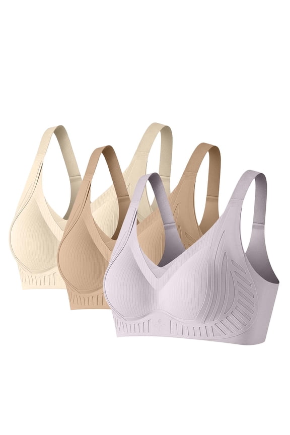 Wireless Bras for Women 3 Pack, Comfort Everyday Bralette Seamless No Underwire, Ribbed Lounge Plus Size Bra in Coffee,Size 3XL