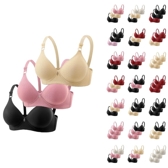Wireless Bras for Women 3 Pack Comfortable Lightweight Breathable V Neck Side Support Push Up Bralettes Everyday Bra