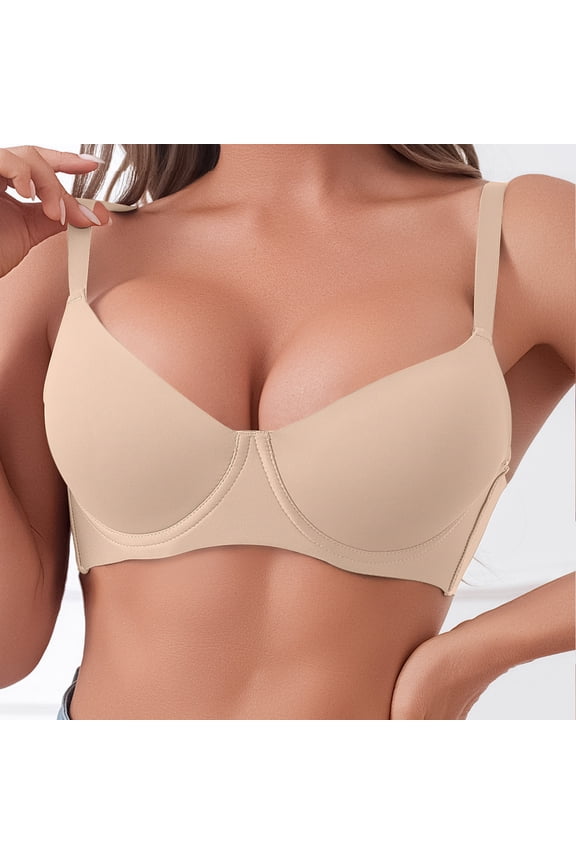 Wireless Bras for Women Comfortable Push up V Neck Bralette Seamless T Shirt Bras Daily Wear Beige S