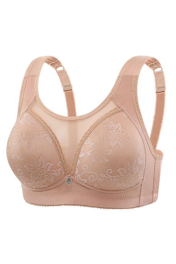 Wireless Bras for Women Comfortable Seamless Full Coverage Push Up Mesh Bralettes Adjustable Straps Everyday Bra,Khaki,44 B