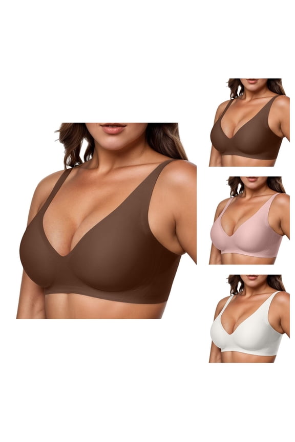 Wireless Bras for Women Comfortable V Neck Full Coverage Seamless No Underwire Bralettes Everyday Bra