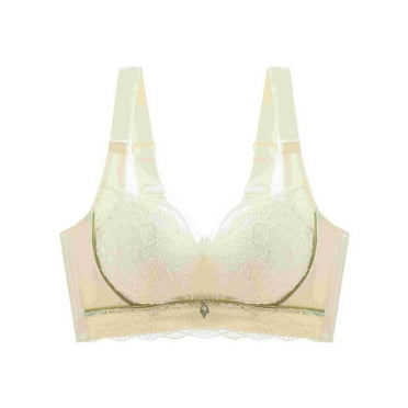 Wireless Bras for Women Comfortable V Neck Lace Embroidery Push Up Full Coverage Seamless Comfortable Everyday Bralettes Bra,Khaki,34 C