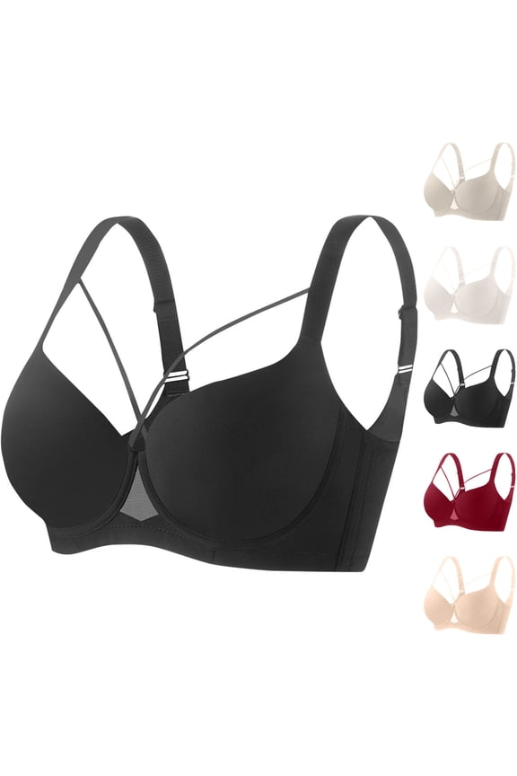 UVEASISHA Wireless Bras for Women Criss Cross front Push-Up Bras Back Smoothing Support Bra full covrage Comfort everayday Bralette Red XXL