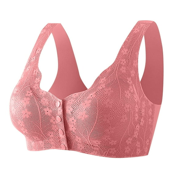 Wireless Bras for Women Daisy Bra for Women Convenient Front Close Button Cotton Bras for Older Women No Underwire Womens Bras Watermelon Red M