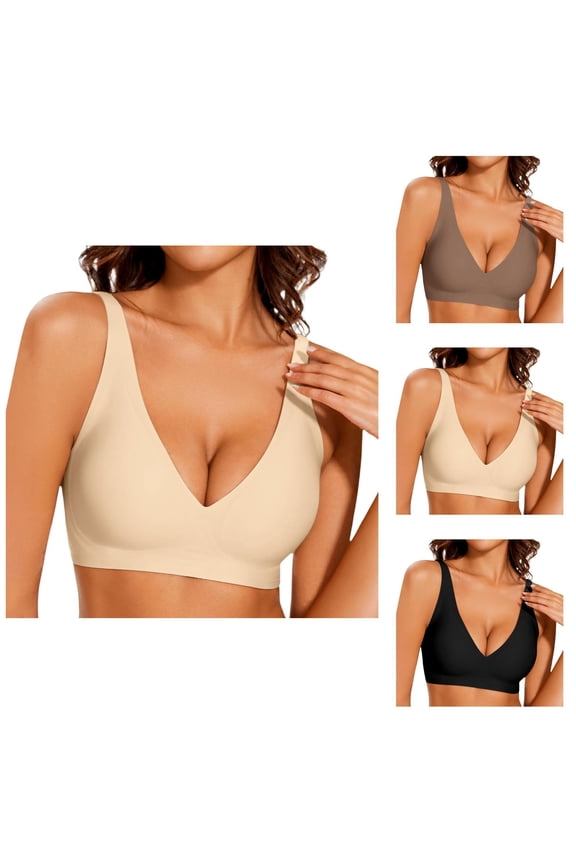 Wireless Bras for Women Deep V Neck Full Coverage Comfortable No Underwire Seamless Tshirt Bralette Everyday Bra