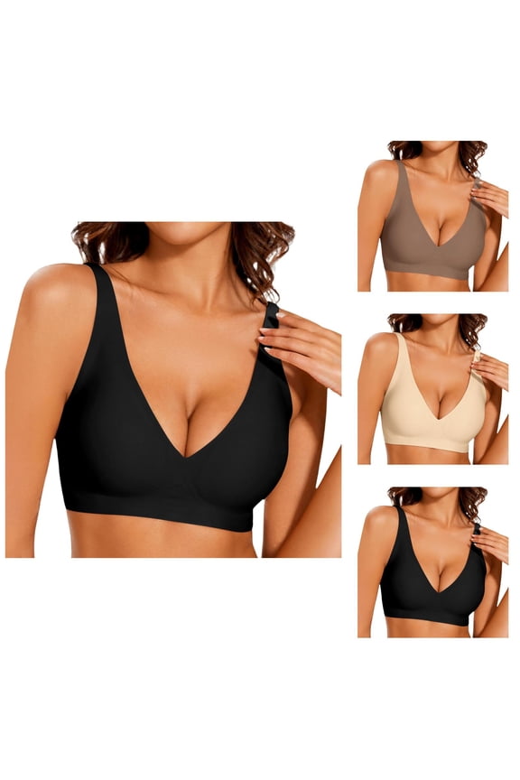 Wireless Bras for Women Deep V Neck Full Coverage Comfortable No Underwire Seamless Tshirt Bralette Everyday Bra