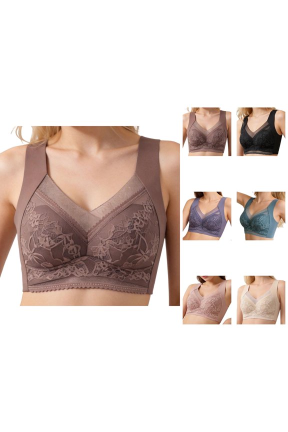 Wireless Bras for Women Elegant Floral Lace Wide Strap Seamless T Shirt Bra Bralettes Everyday Bra