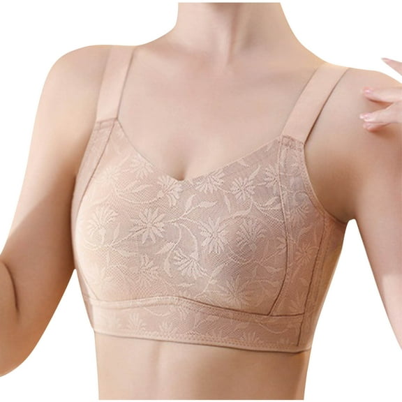 Wireless Bras for Women Embriodery Full Coverage Padded Push Up No Underwire Seamless Comfortable Everyday Bra,Khaki,36 C