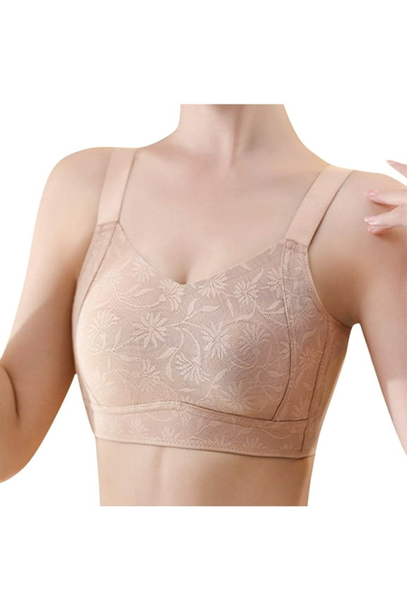 Wireless Bras for Women Embriodery Full Coverage Padded Push Up No Underwire Seamless Comfortable Everyday Bra,Khaki,36 C