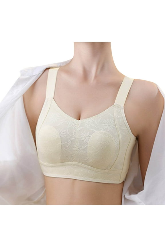 Wireless Bras for Women Embriodery Full Coverage Padded Push Up No Underwire Seamless Comfortable Everyday Bra,White,44 B