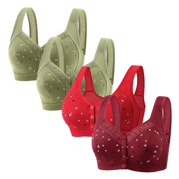 Wireless Bras for Women Front Closure 4pc Comfortable Lace Breathable Bra No Rims