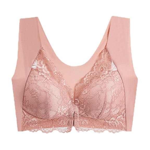 Wireless Bras for Women Front Closure No Underwire Bra Full Coverage Push Up Lace Bra Soft Support Bra for Everyday Wear
