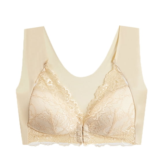 Wireless Bras for Women Front Closure No Underwire Bra Full Coverage Push Up Lace Bra Soft Support Bra for Everyday Wear