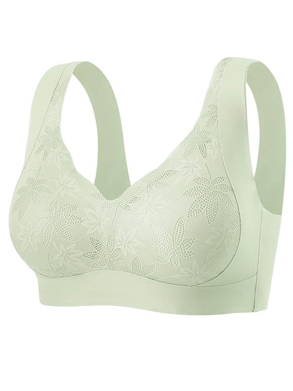 Wireless Bras for Women Lace Full Coverage Side Support Bra Plus Size Bralettes Mint Green 2XL