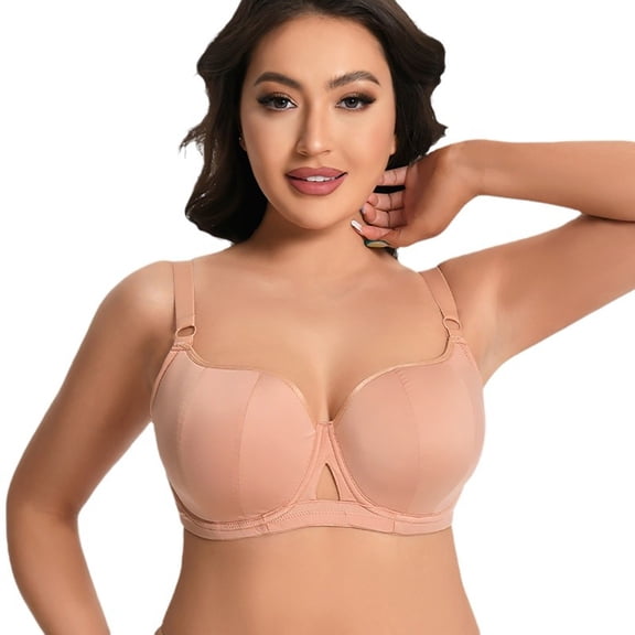Wireless Bras for Women Large Bust Push Up Bralettes Cutout Supportive Full Coverage Bras Older Womens, 75G Beige