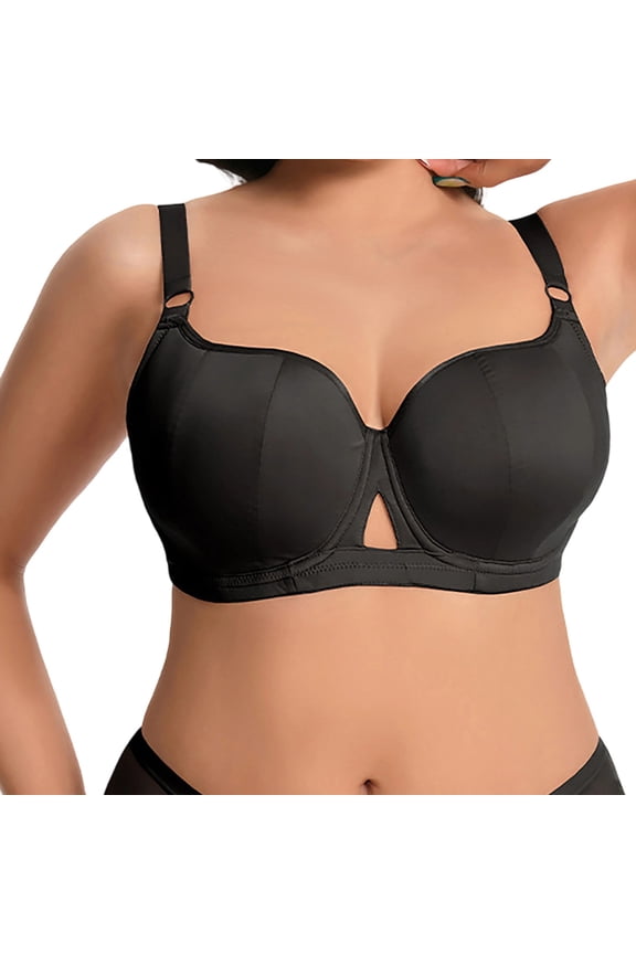 Wireless Bras for Women Large Bust Push Up Bralettes Cutout Supportive Full Coverage Bras Older Womens, 90I Black