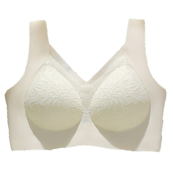Wireless Bras for Women Mesh Crossover Seamless Full Coverage Push Up No Underwire Soft Everyday Bra,White,36 C