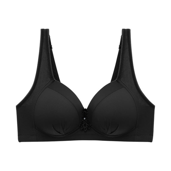 Wireless Bras for Women No Underwire Comfort Seamless Bra Push Up Support Full Coverage Bra V Neck Padded Bralette Black XXXL