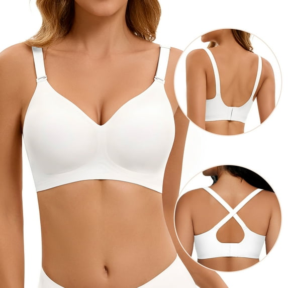 Wireless Bras for Women No Underwire Seamless Full Coverage Comfort Push Up Bra V Neck Tshirt Bras