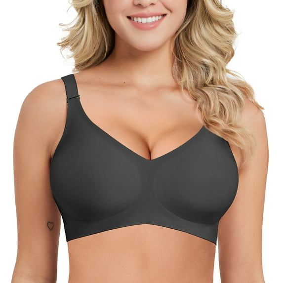 Women's Seamless Wireless Bras No Underwire Push Up Bralette Full Coverage Soft Comfort Wirefree Bra Deep V Neck Bras Support, Black