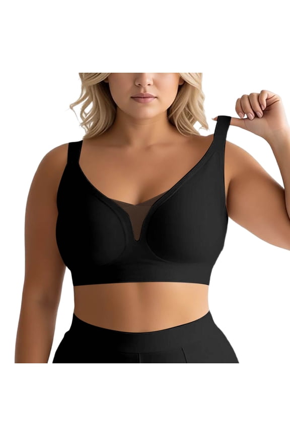 Wireless Bras for Women Plus Size 40 -46, Full Coverage T Shirt Unlined Seamless Mesh Bra with Underwire for Heavy