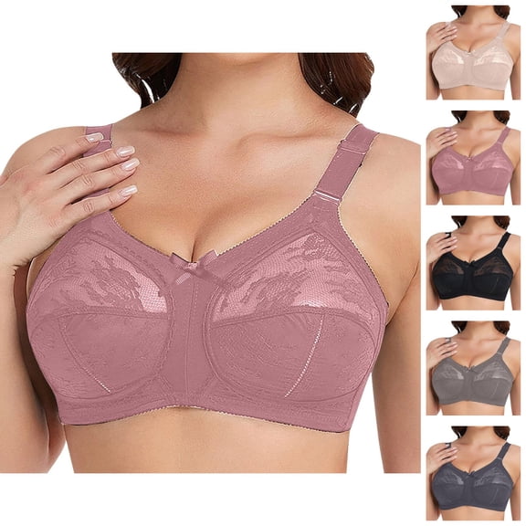 Wireless Bras for Women Plus Size Adjustable Strap Floral Lace Full Coverage Bralettes Everyday Bra