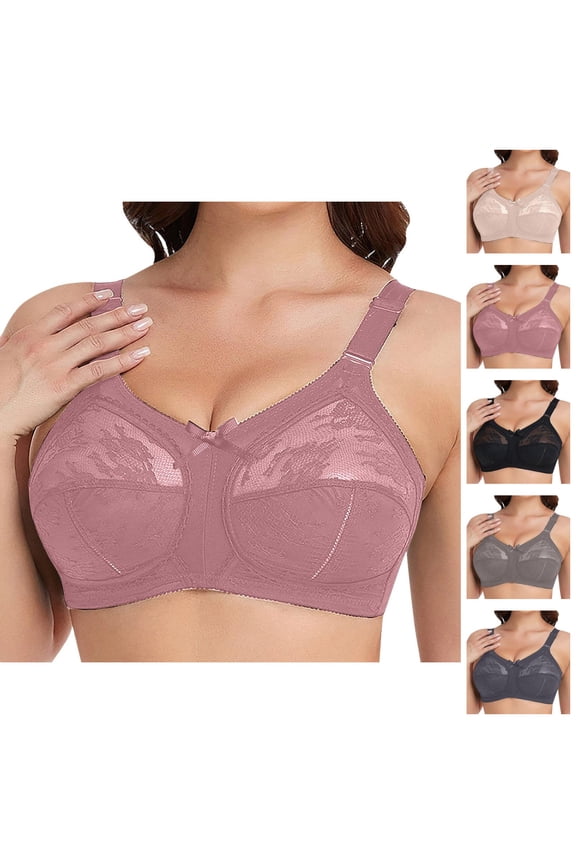 Wireless Bras for Women Plus Size Adjustable Strap Floral Lace Full Coverage Bralettes Everyday Bra
