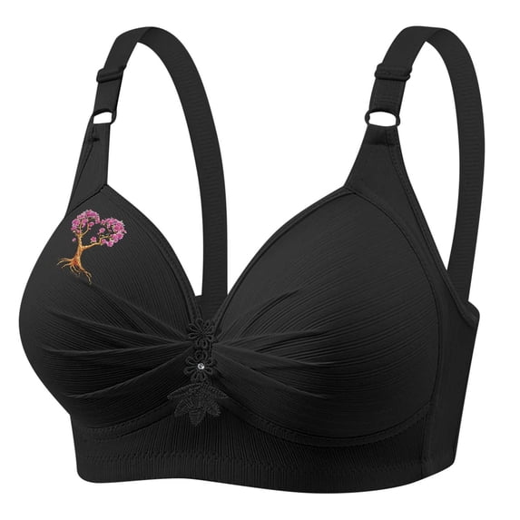Wireless Bras for Women Plus Size Breathable Daily Underwear Small Print Bra Black XS-4XL