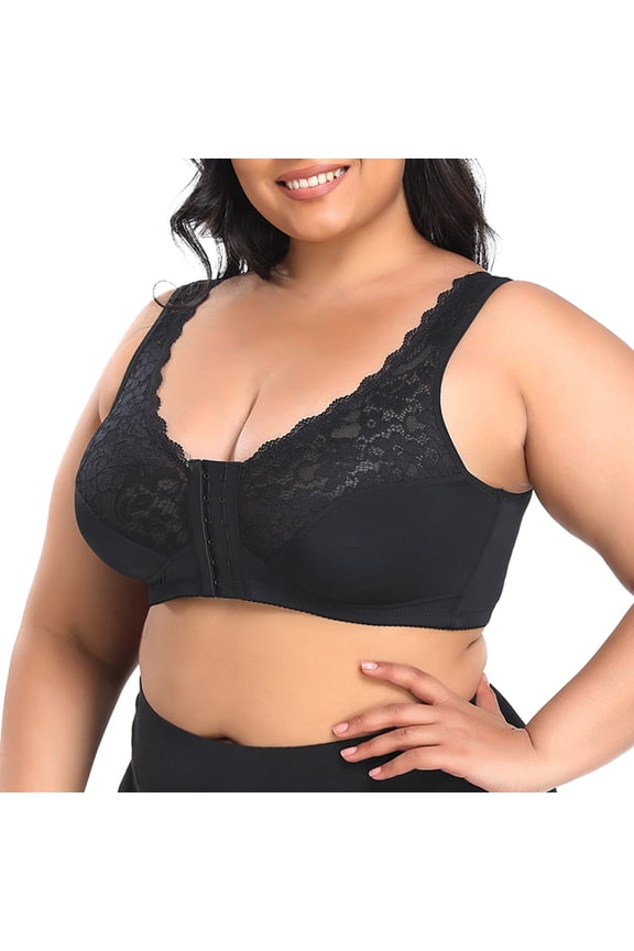Wireless Bras for Women Plus Size Front Hook Closure No Underwire,Push Up Seamless Lace Bralettes with Support S-5XL